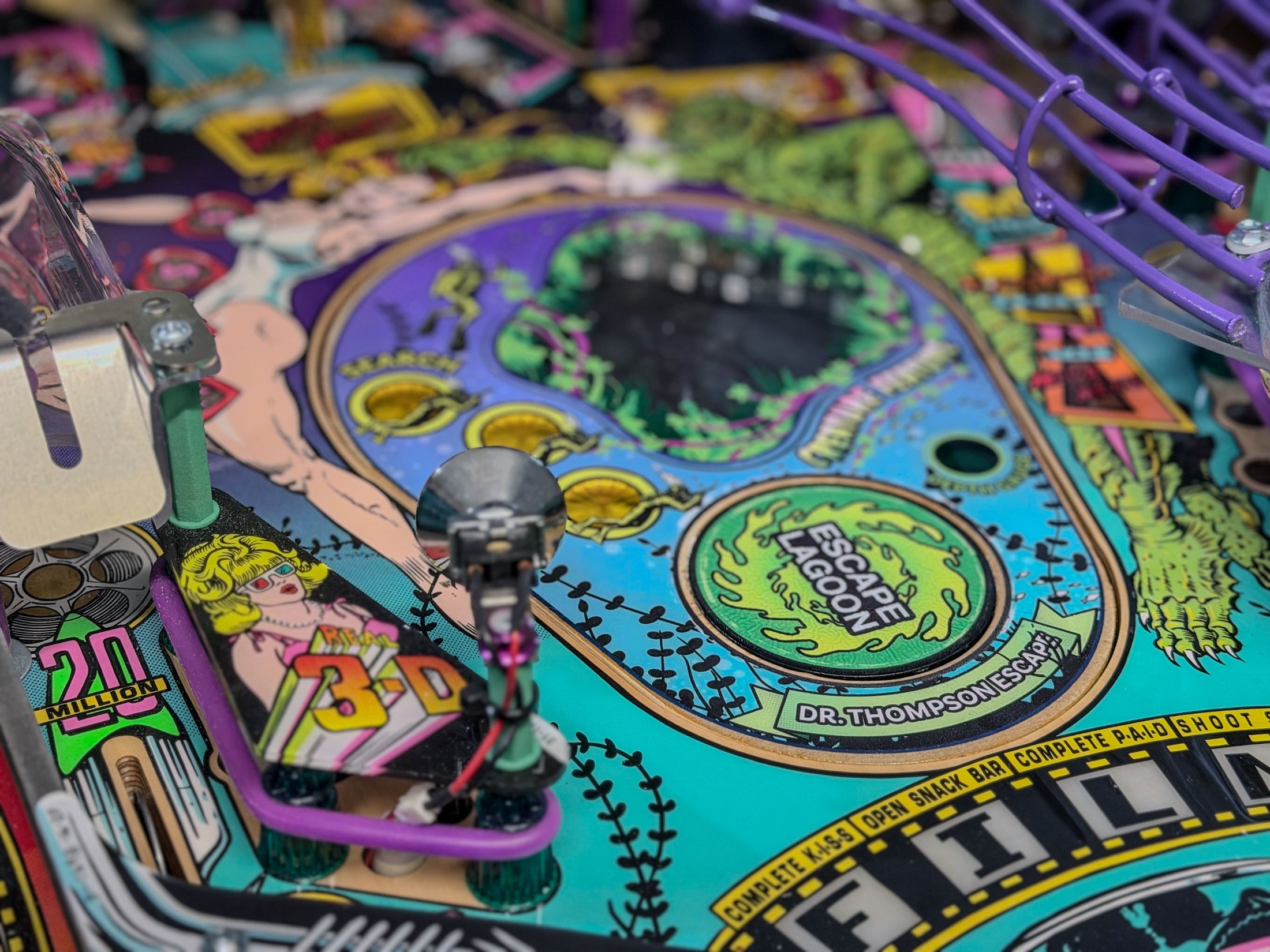 Wide view across the Escape Lagoon spinner and surrounding playfield